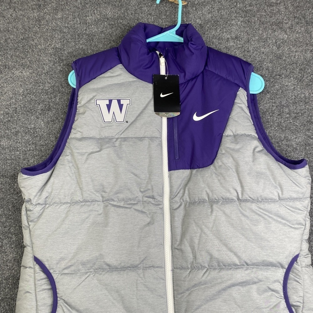 Washington Huskies Jacket Womens XL Gray Purple Nike NCAA Football Puffer Vest - Picture 2 of 10
